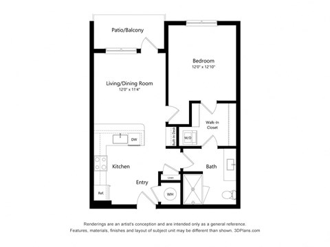 1 bedroom 1 bathroom 1S Floor Plan at Exchange at Rock Hill, Rock HIll
